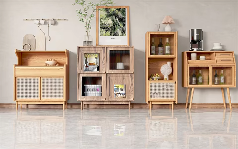 Nordic Sideboard Rattan Sideboard Combination 3d model
