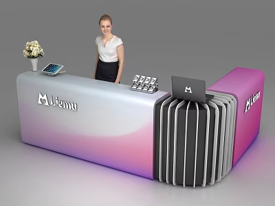 Modern Milenyu Reception Desk With Pink White Gradient Design And Tablet Flower Vase 3d model