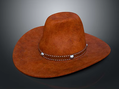 Brown Cowboy Hat With Decorative Band And Pearl Accents In Suede Material 3d model
