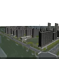 Aerial Plan of Modern Residential Community with High Rise Buildings Green Spaces and Roads