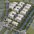 Large Scale Industrial Factory Park With Multiple Buildings Road Network Green Belt And River