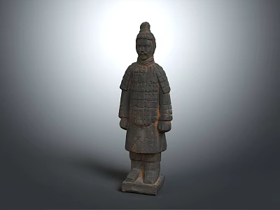 Ancient Chinese Terracotta Warrior Sculpture Standing With Intricate Armor Details 3d model