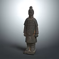 Ancient Chinese Terracotta Warrior Sculpture Standing With Intricate Armor Details