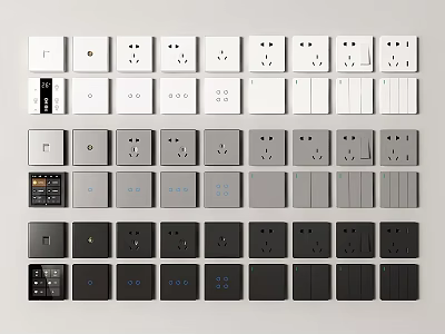 Modern Switch Panels In White Gray And Black Colors With Different Styles 3d model