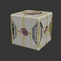 Modern Cube Shaped Metallic Equipment With Shiny Surface Transparent Panels And Circular Openings 3d model