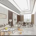 Modern Chinese Private Room Interior With Sofa Coffee Table And Dining Chairs 3d model