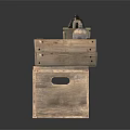 Stacked Wooden Crates With Decorative Box And Patterned Jar Inside Top Crate