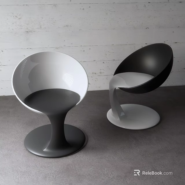 Modern Accent Chairs Round Shape Curved Base White Gray And Black Stylish Design 3d model 