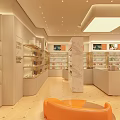 COSYROOM Shopping Mall Counter With Orange Signage And Product Display Shelves