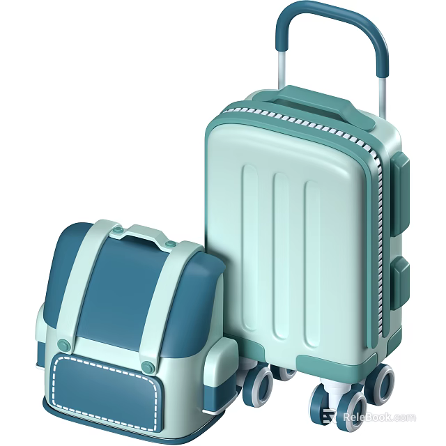 Modern Teal And White Suitcase Set With Wheeled And Backpack Style Minimalist Travel Luggage 3d model 