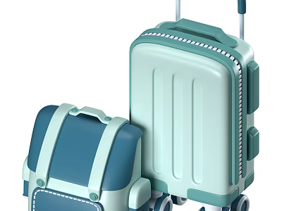 Modern Teal And White Suitcase Set With Wheeled And Backpack Style Minimalist Travel Luggage 3d model