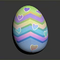 Easter Bunny Themed Painted Egg With Colorful Wavy Stripes And Heart Shapes