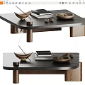 Minimalist Coffee Table With Dark Wood Top Books Pine Cones And Decorative Bowl