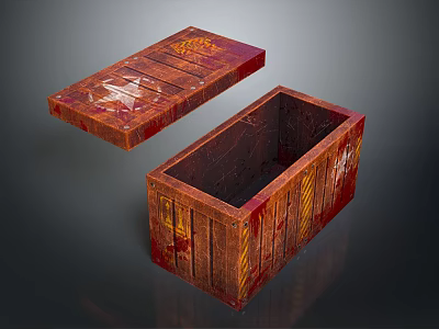 Vintage Wooden Storage Box With Open Lid And Wood Grain Details 3d model