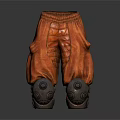 Stylish Orange Textured Pants With Pleated Details And Protective Knee Covers