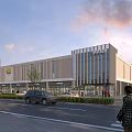 Elegant Modern Shopping Mall Exterior With Glass Windows Pedestrians And Cars