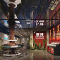 Vibrant Restaurant Interior With Neon Signs Red Walls Green Plants And Decorative Pillars