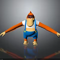 Cartoon Monkey Character 3D Model With Orange Arms White T-Shirt Blue Overalls And Red Eyes