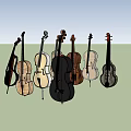 Diverse Musical Instruments and Painting Tools Featuring Wooden Designs and Art Supplies