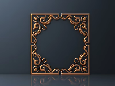 Golden Carved Frame with Intricate Ornate Scroll Patterns on Dark Background 3d model