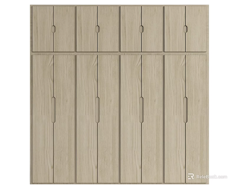 Simple Modern Light Wood Wardrobe With Multiple Doors And Storage Drawers 3d model