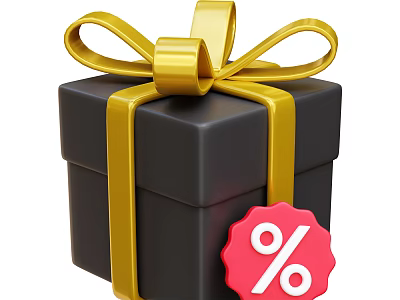 Decorative Ornament Set with Black Gift Box Golden Bow Ribbon and Red Percentage Tag 3d model