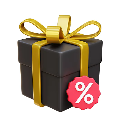 Decorative Ornament Set with Black Gift Box Golden Bow Ribbon and Red Percentage Tag 3d model