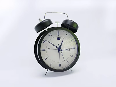 Black Bell Alarm Clock With White Dial Black Numbers And Metal Stand 3d model