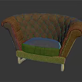 Brown Leather Tufted Armchair With Wide Arms And Metal Casters