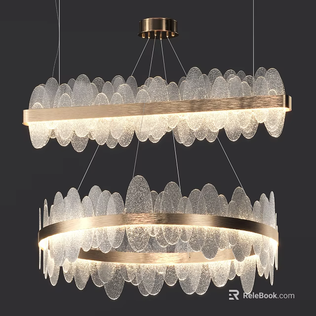 Modern Elegant Chandelier With Frosted Glass Leaf Shaped Double Layer Metal Frame 3d model 