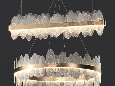 Modern Elegant Chandelier With Frosted Glass Leaf Shaped Double Layer Metal Frame 3d model