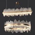 Modern Elegant Chandelier With Frosted Glass Leaf Shaped Double Layer Metal Frame