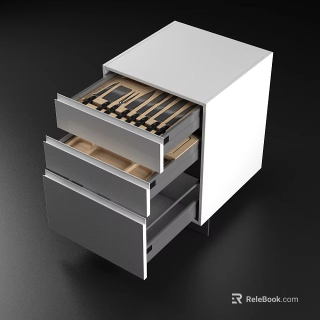 Modern White Nightstand With Open Drawers And Functional Storage Design 3d model 