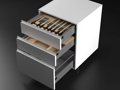 Modern White Nightstand With Open Drawers And Functional Storage Design 3d model
