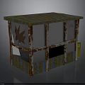 Rusty Metal Kiosk With Striped Roof Star Decoration And Blue Brown Panels