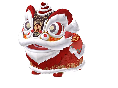 Traditional Chinese Lion Dance Figure With Red Gold Decor And Cultural Patterns 3d model