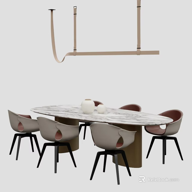 Modern Dining Chairs With Curved Backrest And Marble Top Dining Table 3d model