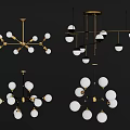 Modern Chandeliers with Golden Metal Frames and White Spherical Bulbs for Interior Decor