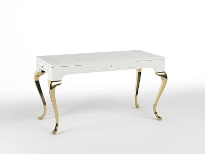 Elegant White Dressing Table With Golden Curved Legs And Smooth Surface 3d model