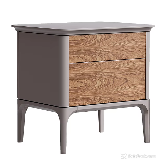 Modern Design Bedside Table With Two Wooden Drawers And Gray Cabinet 3d model