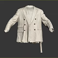 Beige Double Breasted Blazer With Pockets Belt And Gray Background Display Design 3d model
