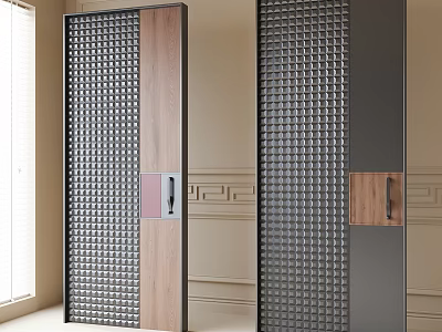 Modern Decorative Room Dividers With Wooden Panels And Metal Grid Design 3d model