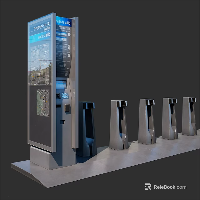 Modern Public Transportation Facility With Digital Information Display Touchscreen And Turnstiles 3d model 