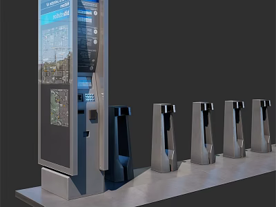 Modern Public Transportation Facility With Digital Information Display Touchscreen And Turnstiles 3d model