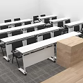 School Classroom Interior Featuring Rows Of Desks Chairs And Wooden Teaching Podium