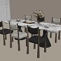 Round Marble Dining Table With Dark Wooden Leg Upholstered Chairs And Fresh Flower Vase Decor