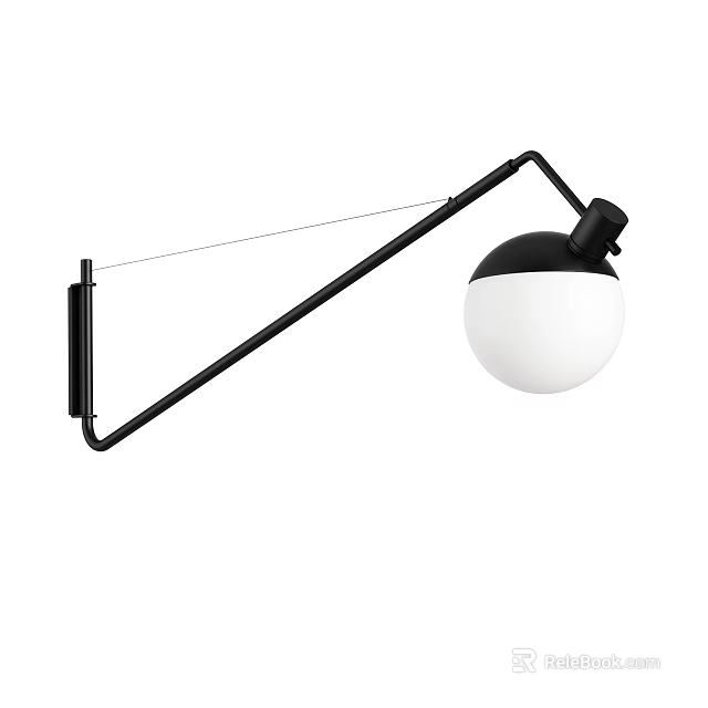 Modern Adjustable Arm Wall Lamp With White Globe Shade And Black Frame 3d model