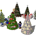 Various Festive Christmas Trees Decorated with Gifts and Ornaments in Holiday Scene