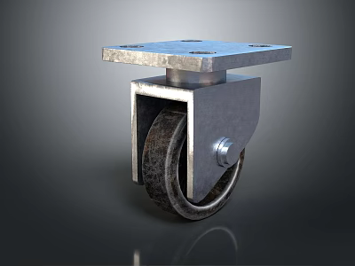 Metal Caster Wheel With Square Top Plate And Sturdy Metal Bracket Structure 3d model