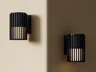 Modern Black Striped Wall Sconces With Warm Light For Beige Interior Decor 3d model